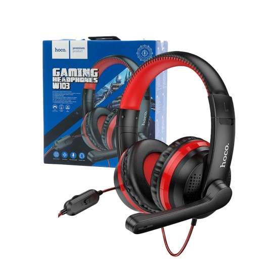 Auricular para Juegos Hoco W103 Magic Tour con Adaptador de Audio 3,5mm 1,2m Rojo